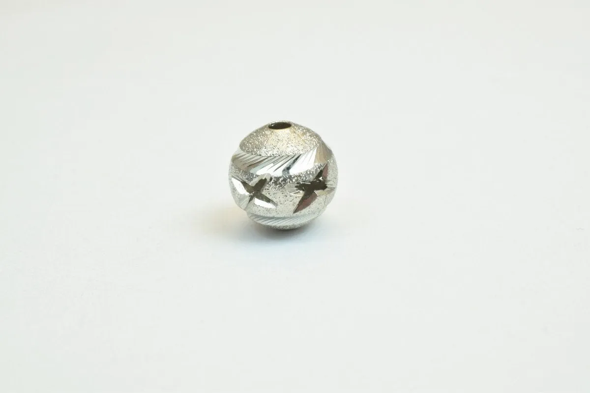 100 PCs Steel Plated Carved Round Beads 10mm Diamond Cut