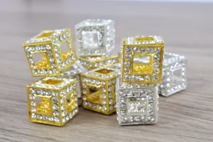 14mm Crystal Rhinestone Pave Big Hole Square Cube Spacer Beads,6 PCs for Jewelry Making, Craft Supplies, Tools,Findings, Crystal,Rhinestones