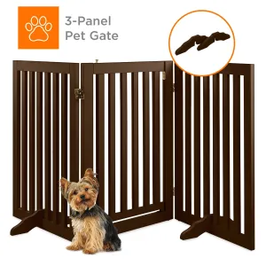 31.5in 3-Panel Freestanding Wooden Pet Gate w/ Door, Support Feet