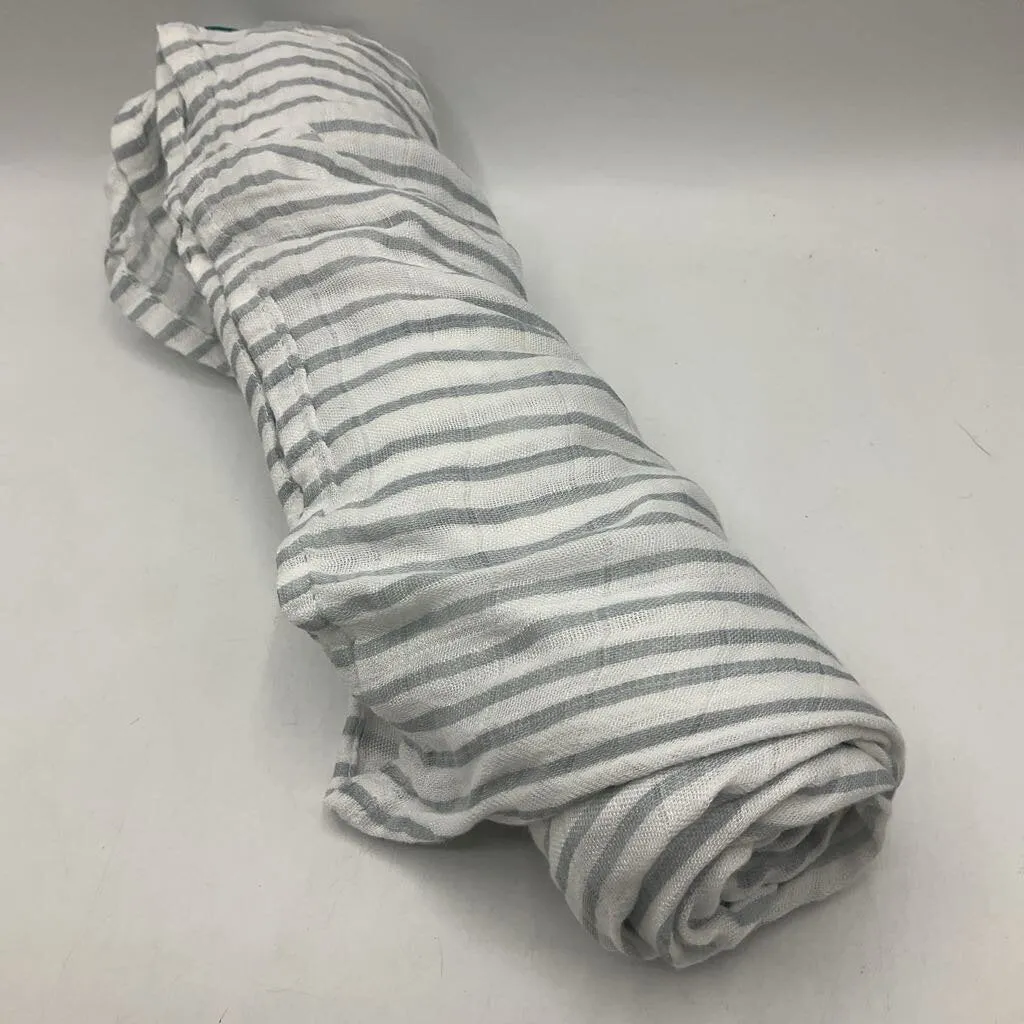 Aden   Anais White & Light Grey Striped Swaddle Blanket