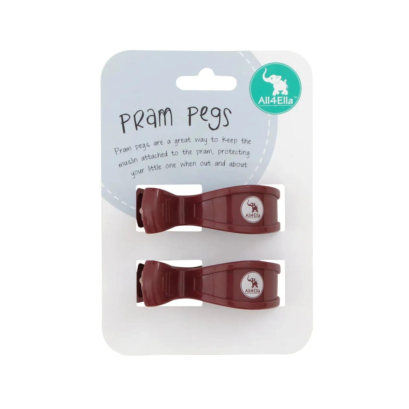 All 4 Ella Pram Pegs 2 Pack - Burgundy