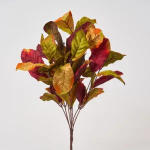 Autumnal Faux Magnolia Leaf Bush Faux Fall Foliage Stem Spray - 19"