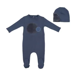 Bee & Dee French Blue Velvet Dot Footie with Bonnet