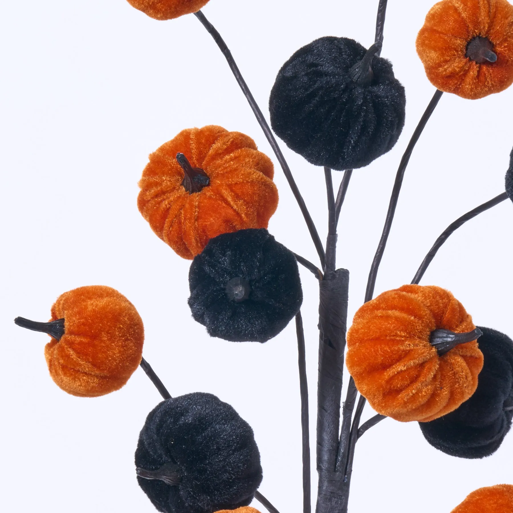 Black & Orange Velvet Pumpkin Spray Decorative Halloween Branch - 30"