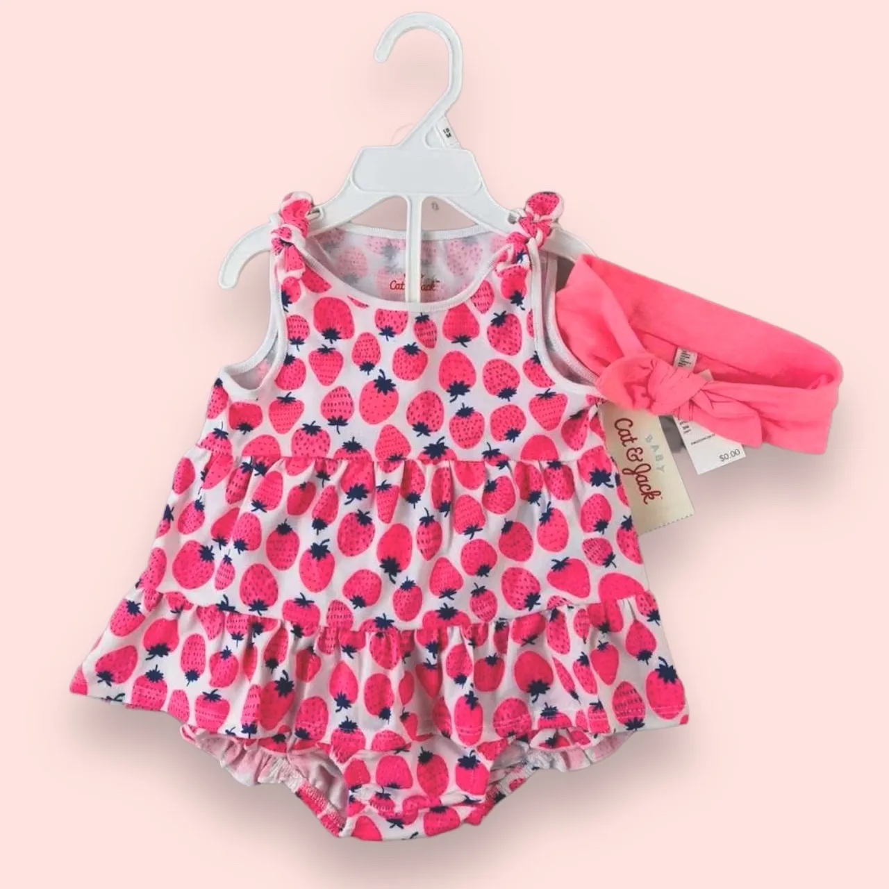 Cat & Jack 3 Pc Dress, Diaper Cover And Headband Set - Strawberries