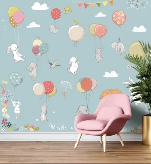 Children Room Wallpaper, Animals & Balloon Theme, Customised