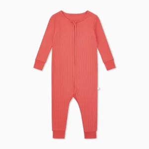 Coral Ribbed Clever Zip Romper