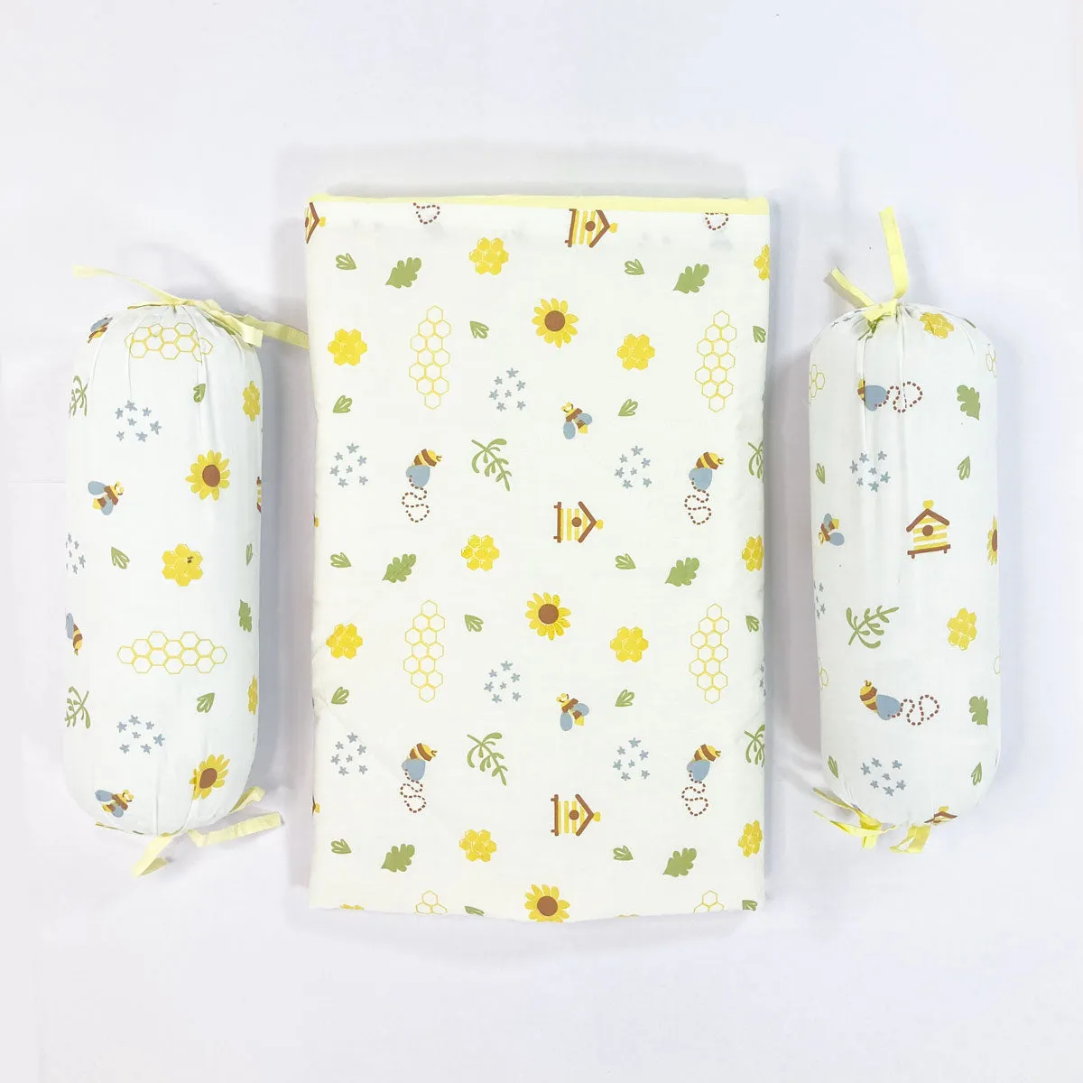 Cotton Baby Bed with 2 Bolster Pillow / Playmat -Bee