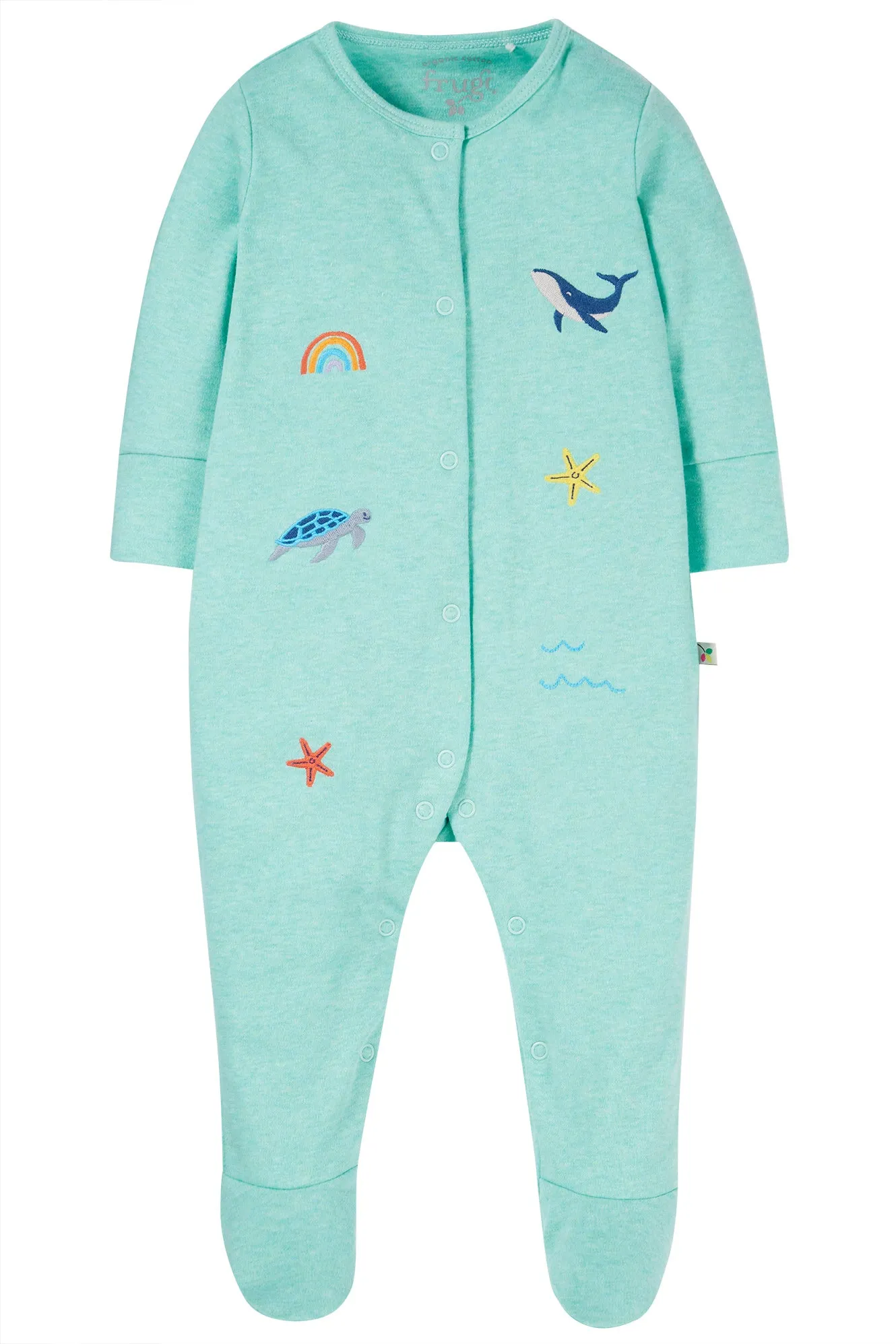 Frugi Baby Boys Rainbow Sea Lovely Embroidered Babygrow