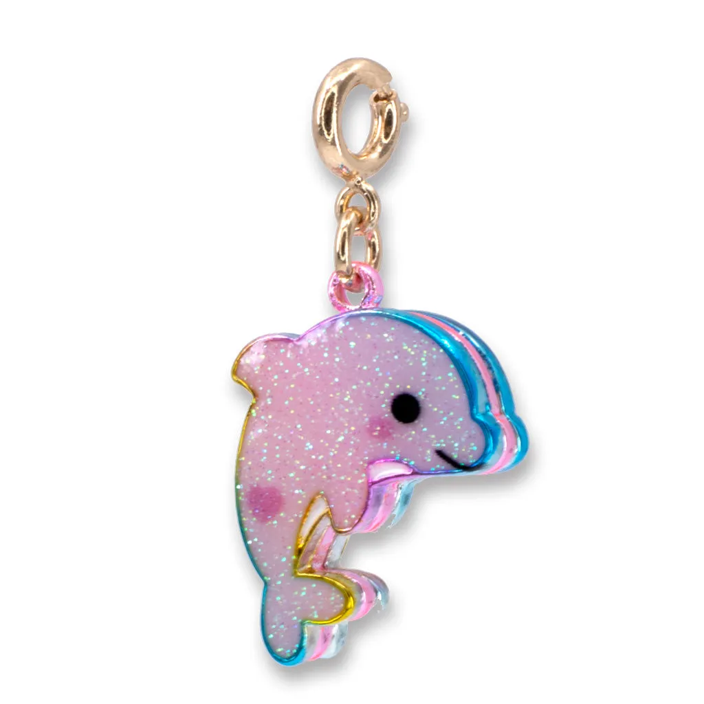 Gold Glitter Tie-Dye Dolphin Charm