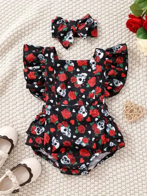 Rosy Rebel: Baby Girl Skull and Rose Ensemble