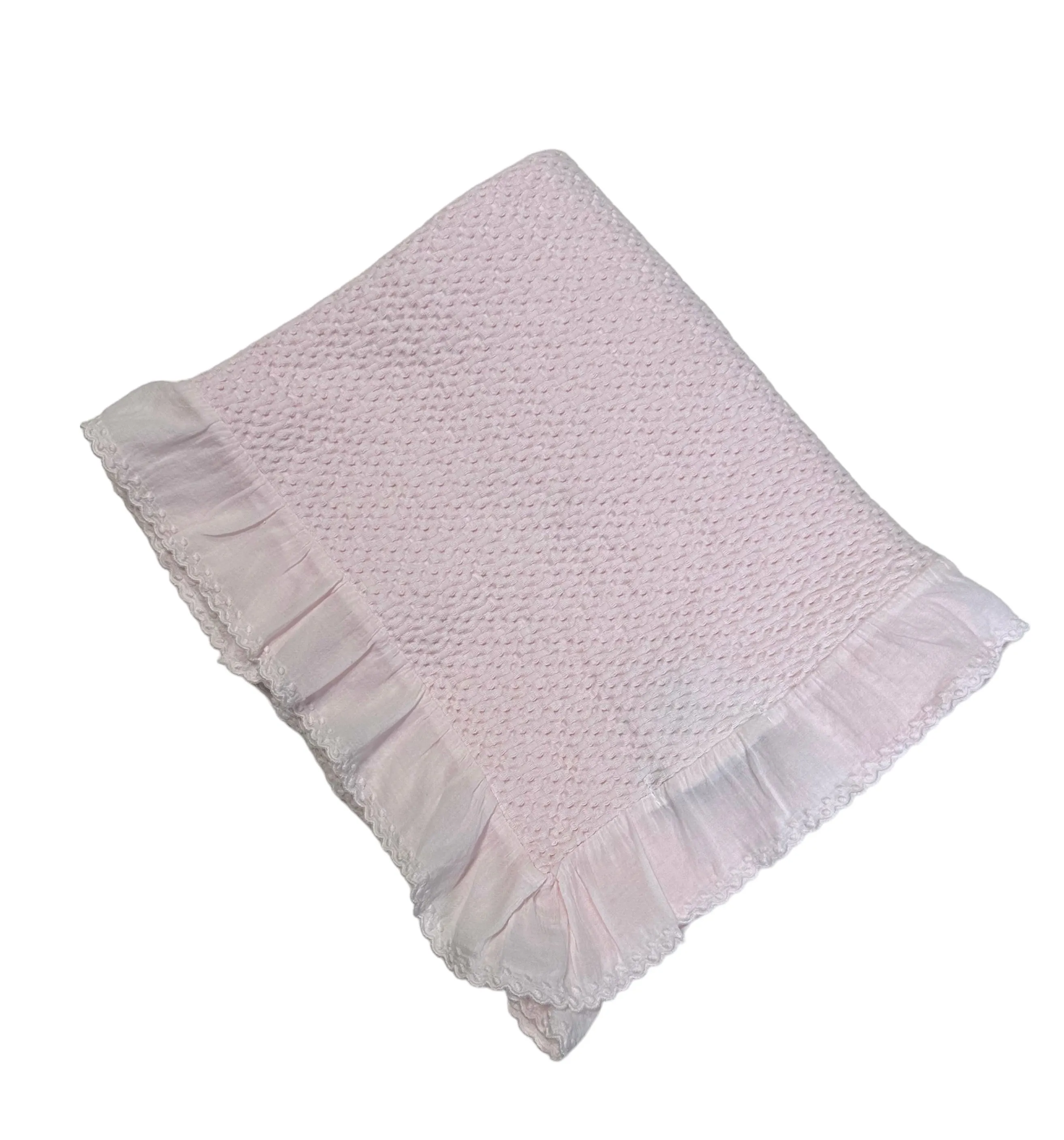 Stonewashed Puckered Blanket with Dotted Swiss Ruffle