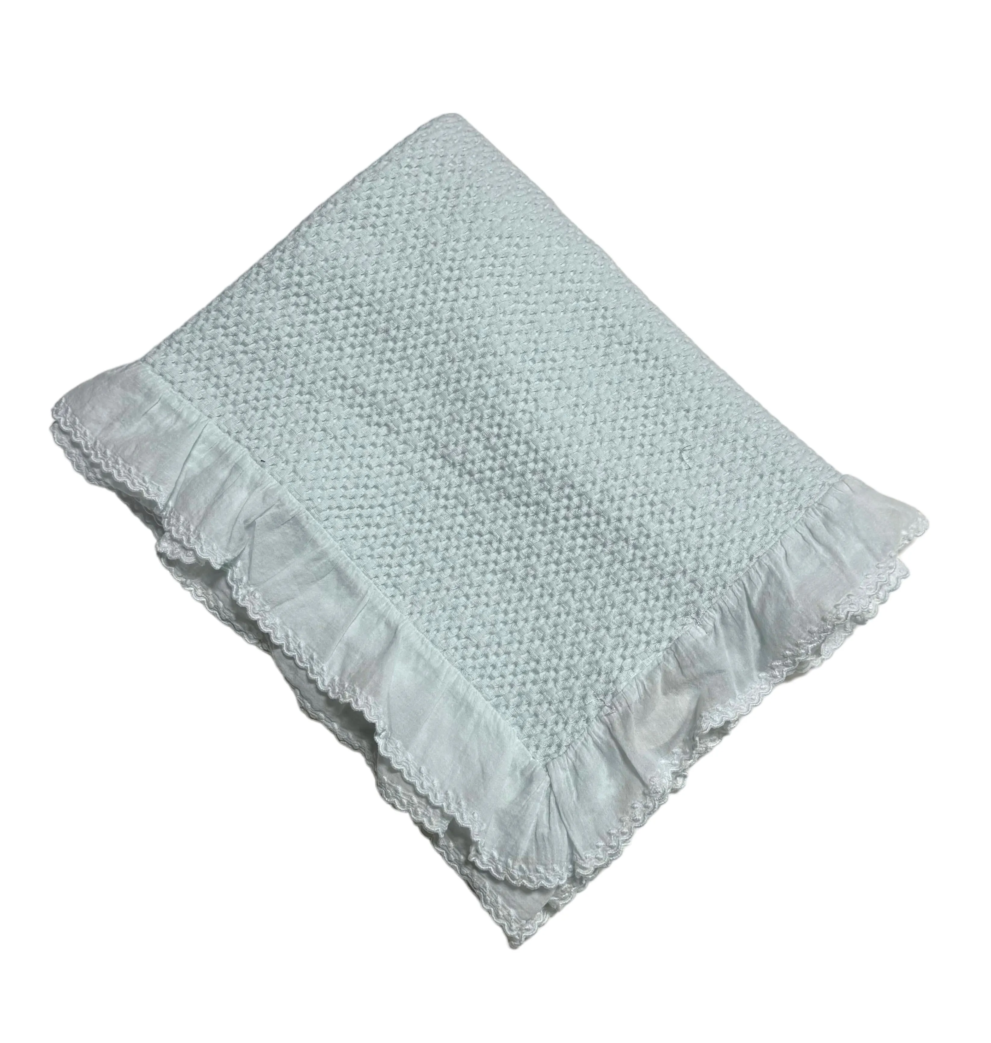 Stonewashed Puckered Blanket with Dotted Swiss Ruffle